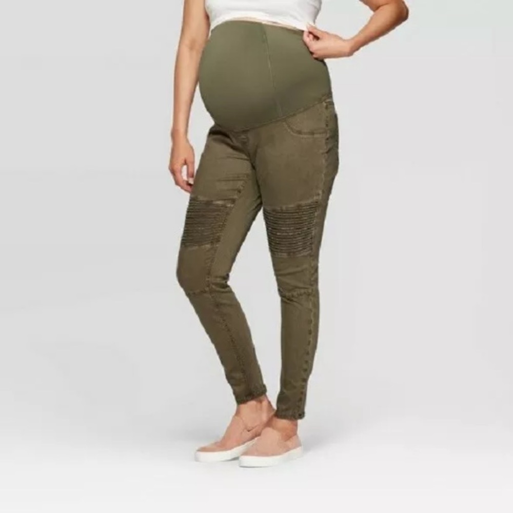 Isabel Maternity Crossover Panel Moto Jeggings Zip Ankles 00